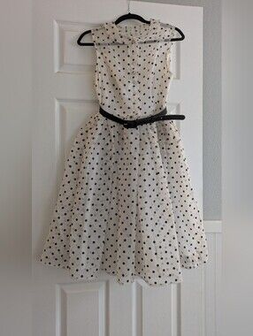 Unique Vintage Polka Dot ALine Dress with Black Belt